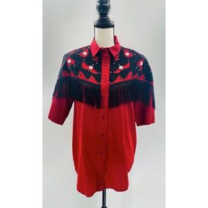 Southwest Canyon Vintage Western Red Fringe and Rhinestone Copyright 1993‎ Shirt